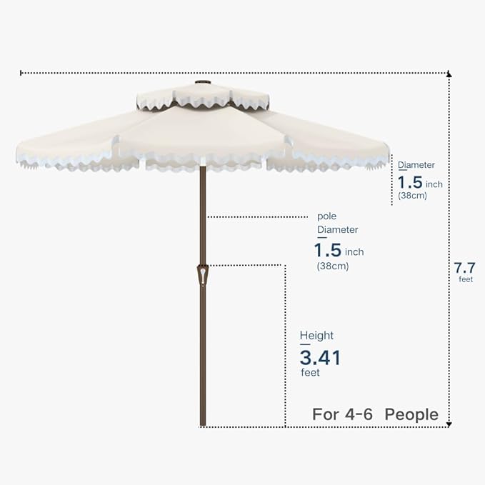 Patiokingdom 9FT Patio Umbrella with Fringe,Tassel Umbrella UPF 50+ & Push-Button Tilt,Rust-Resistant Fiberglass Frame for Pool,Garden,Backyard,Yard (Creamy-white)