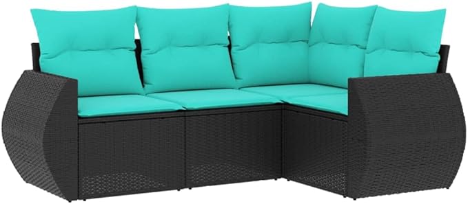 4 Piece Patio Sofa Set with Cushions, Patio Conversation Set Outdoor Dining Sets Sectional Sofa Garden Lounge Set for Poolside Exhibition Piazza Garden Black Poly Rattan