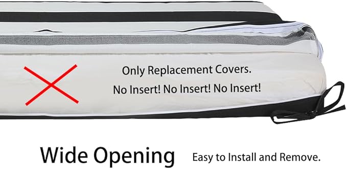 Magpie Fabrics Patio Bench Cushion Cover 45x18x3 Inch, NO Insert! Water&Fade Resistant Outdoor Loveseat Replacement Cover with Zipper (Black White)