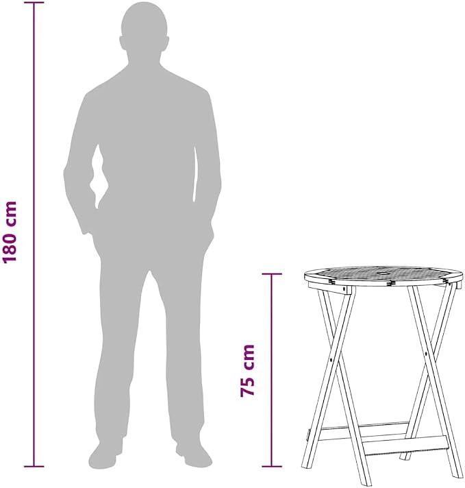 Folding Garden Table, 23.6-Inch Round Patio Bistro Table, Solid Eucalyptus Wood Outdoor Dining Table for Balcony, Deck, and Small Spaces, Brown