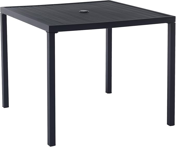 Square Outdoor Dining Table for 4, Metal Patio Dining Table with Umbrella Hole for Garden, Backyard and Deck, Black
