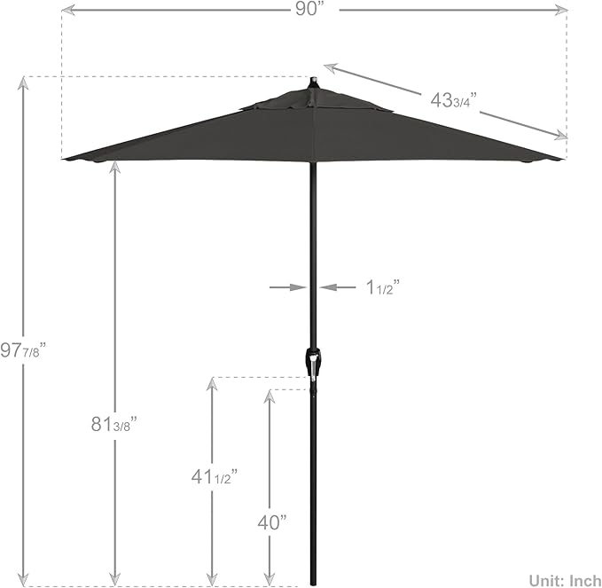 California Umbrella 7.5' Rd Aluminum Patio Umbrella, Crank Lift, Auto Tilt, Black Finish