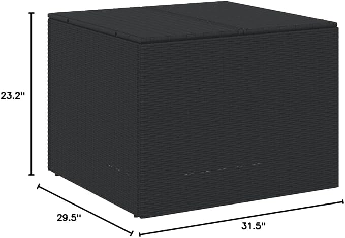 76.9 Gal Outdoor Storage Box, Patio Rattan Deck Box, Wicker Storage Bin Deck Box, Poly Rattan Patio Storage Chest with Hinged Lid for Cushions, Pillows, 31.5"x29.5"x23.2" Black