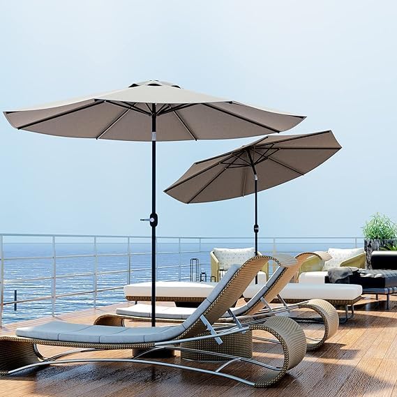 Greesum 9FT Patio Umbrella, Outdoor Table Umbrella with Push Button Tilt, Crank and 8 Sturdy Ribs for Garden, Lawn, Backyard & Pool, Without Base, Gray
