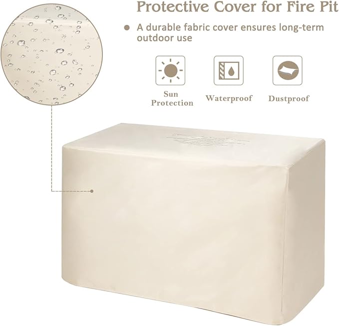 Tangkula 7 Piece Patio Furniture Set with Fire Pit Table, Includes 42 Inches 60,000 BTU Propane Rectangle Fire Pit and Protective Cover, Outdoor Cushioned Sectional Sofa Set for 5 (Off White)