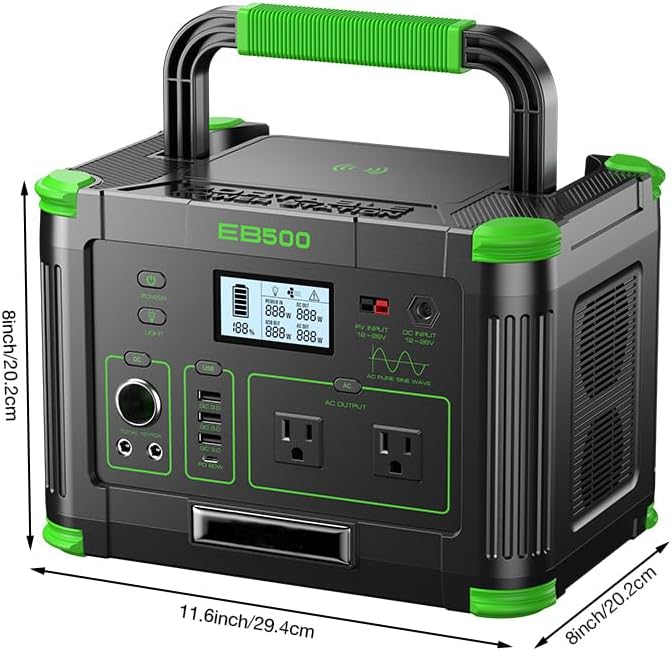 Portable Power Station 500W, 519.48Wh/140400mAh Solar Generator Backup Lithium Battery Pack Power Supply with 2 AC Outlets, PD 60W USB-C Power bank for Outdoor RV Camping Home Outage Emergency