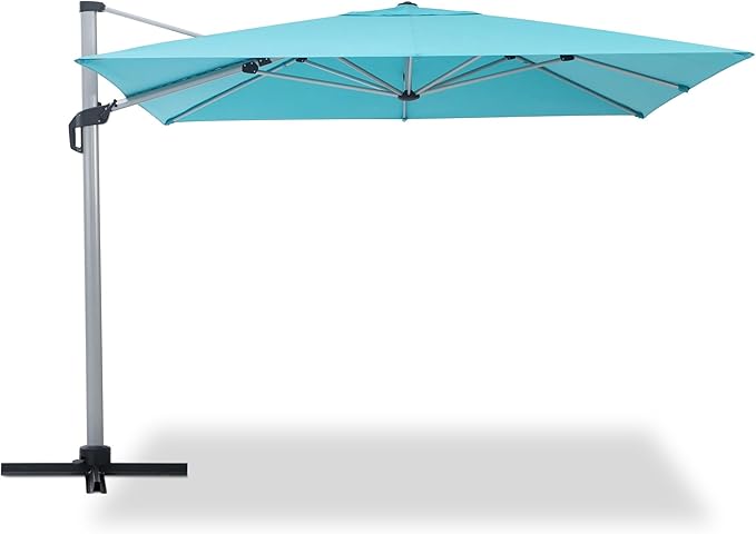 LAUSAINT HOME 11FT Square Cantilever Patio Umbrella, 360° Rotation Offset Umbrella with Aluminum Frame, Large Outdoor Sun Shade for Backyard, Pool, Deck, Lawn(Turquoise Blue)