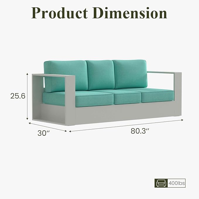 LayinSun Oversized Aluminum Outdoor Furniture, 1 Piece Patio 3-Seat Sofa, Deep Seating and Upgraded 6-inch Cushions for Porch, Balcony, Deck