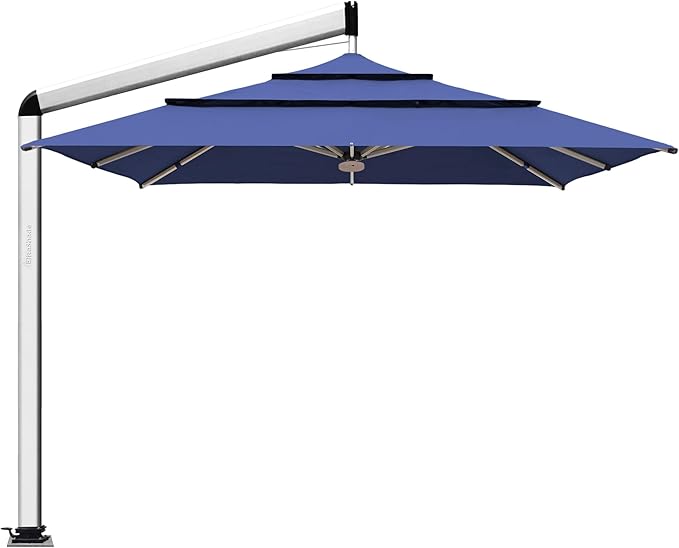 EliteShade USA Atlas 3-Tier 10x10FT Full Aluminum Cantilever Patio Umbrella for Outdoor Restaurant Garden Courtyard Deck Pool and Marketing with Light (No battery), Navy Blue