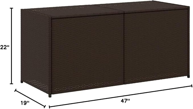 74.8 Gal Brown PE Rattan Garden Storage Box with Water-Resistant Bag, Durable Steel Frame Large Outdoor Deck Box for Patio Furniture, Pool Toys, Cushions