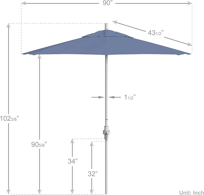 California Umbrella 7.5' Rd. Aluminum Patio Umbrella, Crank Lift, Collar Tilt, White