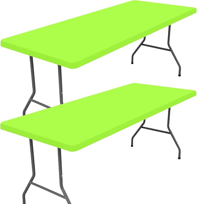 Moosfor Spandex 8 Foot Rectangle Table Cloth 2 Pack, Elastic Fitted Tablecloths for Picnic, Stretch Washable Patio Table Cover for Outdoor, Camping, Banquet and Parties (Lime Green, 30"x96")