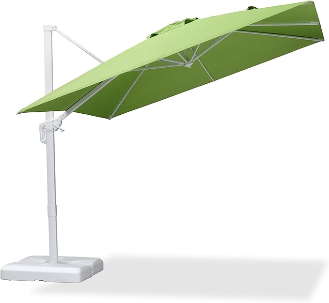 PURPLE LEAF 9 FT Patio Umbrella White Cantilever Umbrella Aluminum Square Outdoor Offset Umbrella Hanging Windproof with 360° Rotation for Garden Deck Pool, Green
