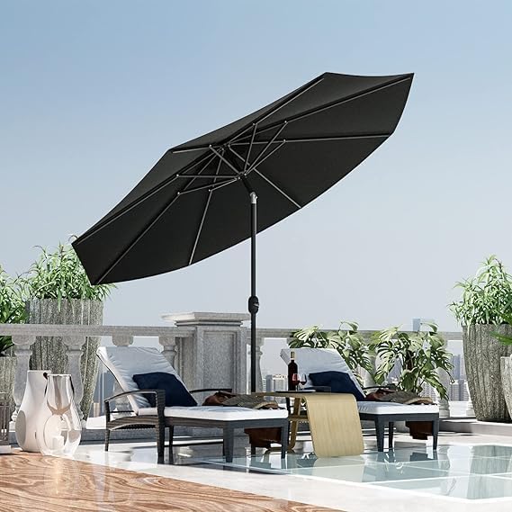Greesum 9FT Patio Umbrella, Outdoor Table Umbrella with Push Button Tilt, Crank and 8 Sturdy Ribs for Garden, Lawn, Backyard & Pool