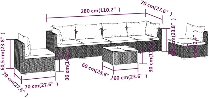 7 Piece Patio Lounge Set with Cushion, Patio Lounge Set Furniture Conversation Sets Piece Patio Set Outdoor Patio Sectional s Poly Rattan Brown