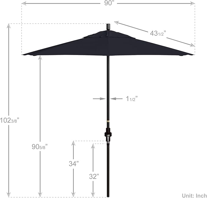 California Umbrella 7.5' Rd. Aluminum Patio Umbrella, Crank Lift, Collar Tilt, Bronze Pole