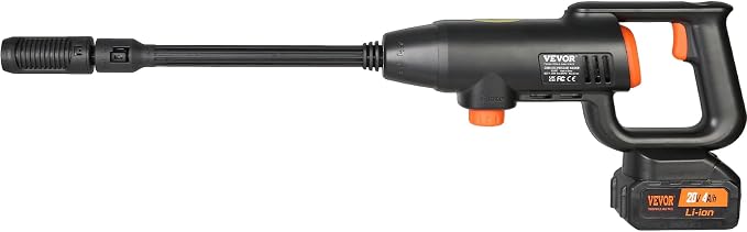 VEVOR Cordless Pressure Washer, 580-PSI 1.1 GPM Portable Power Cleaner, Handheld High-Pressure Car Washer Gun with 4.0Ah Battery, Charger, 6-in-1 Nozzle, for Home/Floor Cleaning & Watering