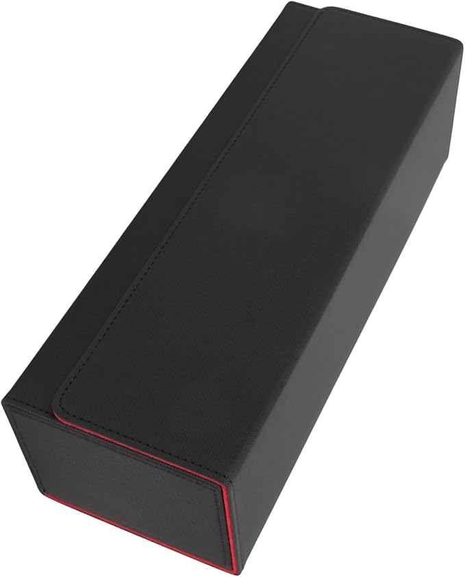 Alomejor PU Leather Card Storage Box, Large Capacity Magnetic Closure Deck for 400+ Cards with Felt Lining, Elegant Design for Tarot and Game Cards (Black Red)