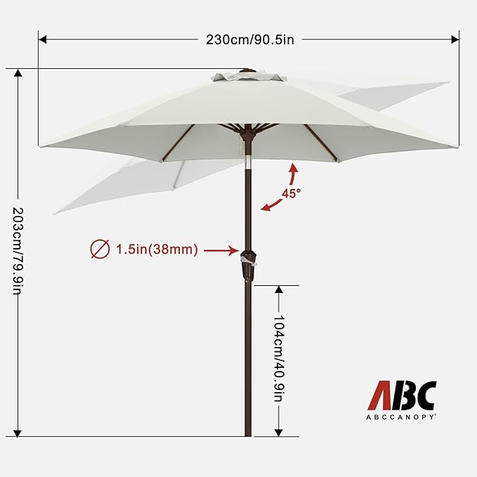 ABCCANOPY 7.5FT Outdoor Patio Umbrella, UV Protection Table Umbrella w/Crank for Easy Set Up, Suitable for Garden, Lawn, Deck & Backyard (Light Beige)