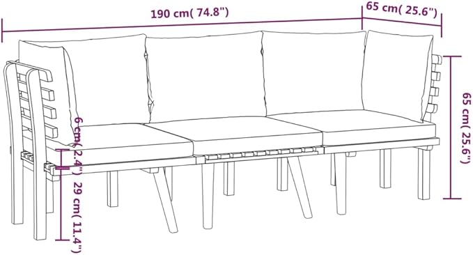 Patio Lounge Set with Cushions,Patio Furniture Sets,Patio Conversation Sets,Outdoor Furniture Sets,for Garden,Backyard,Outdoor,3 Piece Solid Acacia Wood