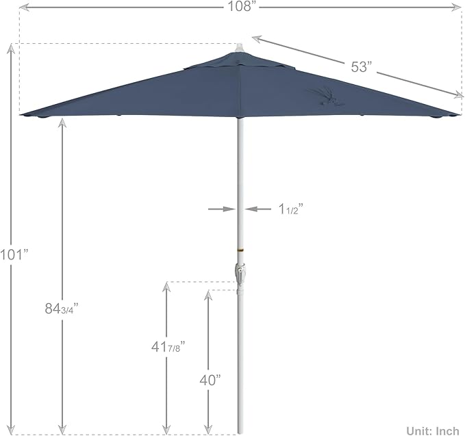 California Umbrella 12-Year Protection 9' Rd Aluminum Patio Umbrella, Crank Lift, Auto Tilt, White Finish, Sunbrella Regatta
