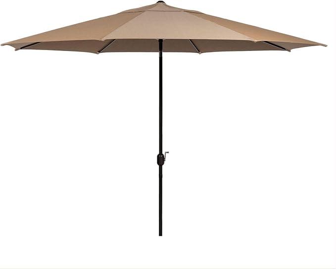 Hanover Montclair 11' Market Outdoor Umbrella, All-Weather, Crank Lever, Tan