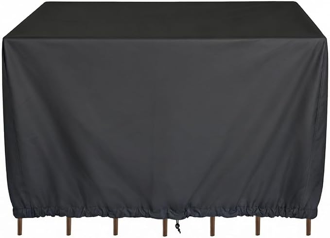 Haige Rectangular Patio Furniture Cover 63"L x 35"W x 47"H, Heavy Duty 600D Waterproof Outdoor Table and Chair Cover, Windproof with Drawstring, UV Resistant, Air Vent, All-Season Protection, Black