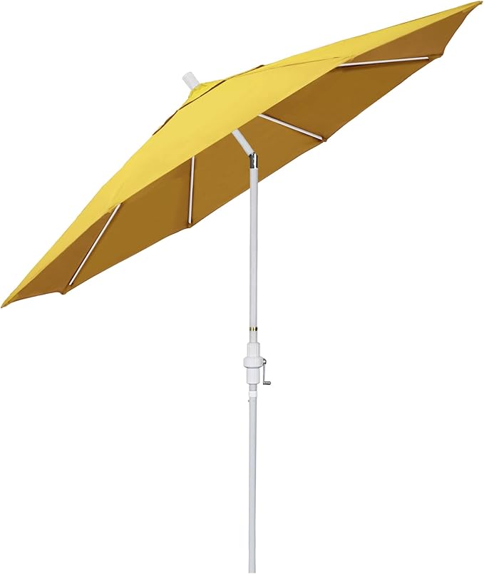 California Umbrella 11Ft Fiberglass Rib Patio Umbrella, Hand-Crank, Tilt-Collar, White Frame, Solution Dyed Lemon Fabric