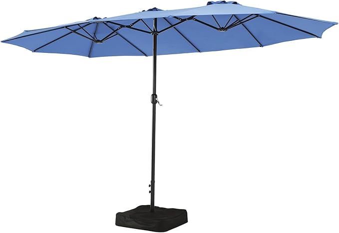 Aoxun 15ft Patio Umbrella with Base Included, Outdoor Double-Sided Rectangular Umbrella with Crank Handle & Ventilation, Large Standing Umbrella for Pool, Deck, Lawn, Backyard & Beach