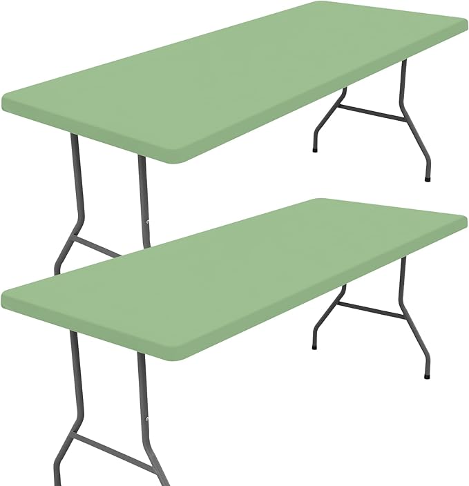 Moosfor Spandex 4 Foot Rectangle Table Cloth 2 Pack, Elastic Fitted Tablecloths for Picnic, Stretch Washable Patio Table Cover for Outdoor, Camping, Banquet and Parties (Light Green, 30"x48")