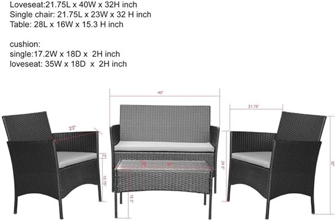 Jeco Conor 4PC Steel Esprsso Resin Wicker Patio Conversation Set with Tan Cushion