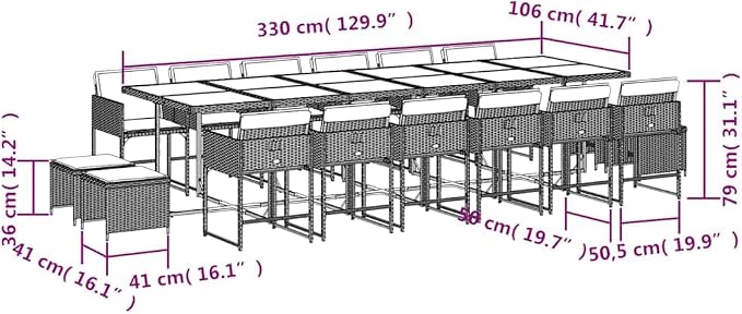 17-Piece Outdoor Dining Set, PE Rattan Patio Furniture for 16 People, Garden Table and Chairs with Cushions, Black and Cream White