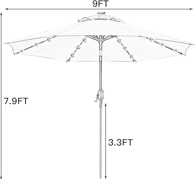 Sunnyglade 9' Solar LED Lighted Umbrella with 8 Ribs Adjustment and Crank Lift System for Patio(Blue)