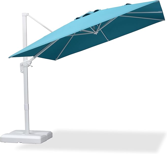 PURPLE LEAF 9 FT Patio Umbrella White Cantilever Umbrella Aluminum Square Outdoor Offset Umbrella Hanging Windproof with 360° Rotation for Garden Deck Pool, Turquoise