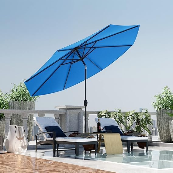 Greesum Patio Umbrella, Outdoor Table Umbrella with Push Button Tilt, Crank and 8 Sturdy Ribs