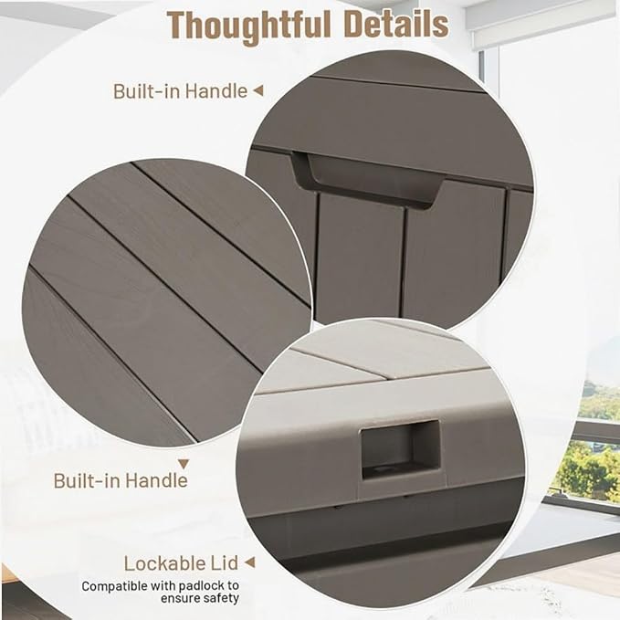 30-Gallon PP Light Brown Woodgrain Deck Box Lockable Waterproof for Outdoor and Patio Use 22x17x21in