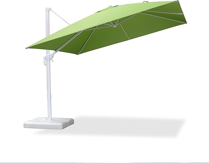 PURPLE LEAF 10 FT Patio Umbrella White Cantilever Umbrella Aluminum Square Outdoor Offset Umbrella Hanging Windproof with 360° Rotation for Garden Deck Pool, Green