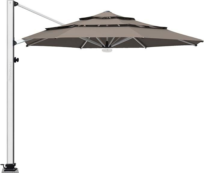 EliteShade USA APOLLO 3-Tier 11FT Full Aluminum Cantilever Patio Umbrella for Outdoor Restaurant Garden Courtyard Deck Pool and Marketing with Light (No battery), Taupe