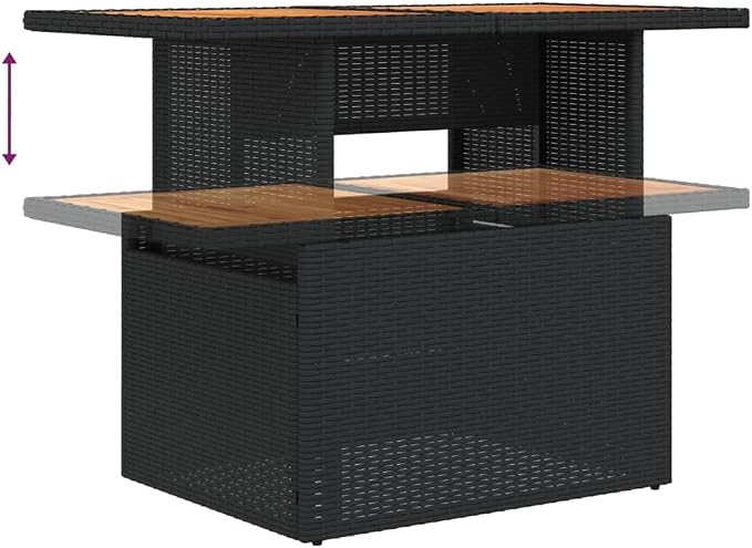 Outdoor Garden Table 39.4x21.7x28.7 Inch Poly Rattan and Acacia Wood Adjustable Coffee Dining Table for Patio Backyard