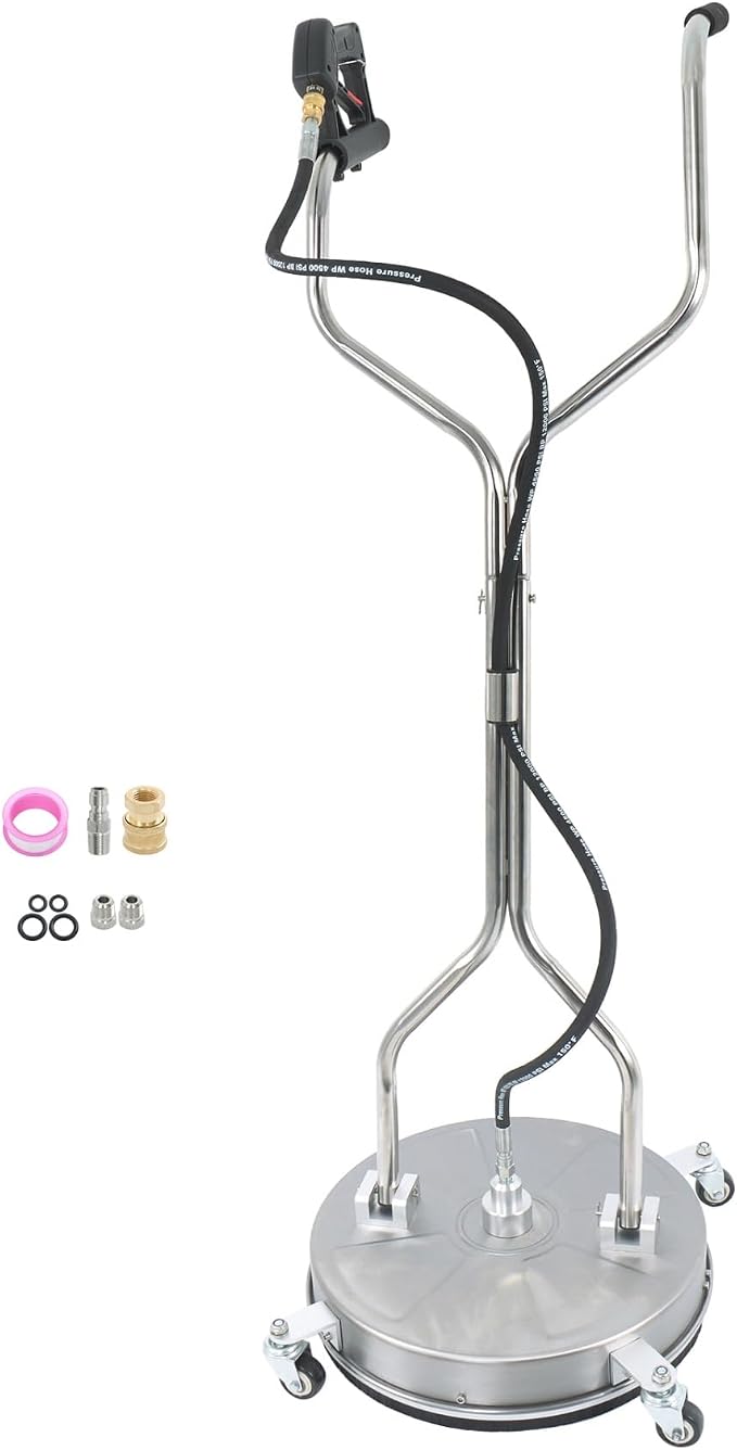 18" 6000PSI Heavy Duty Pressure Washer Surface Cleaner with Dual Handles and 4 Wheels, Stainless Steel Surface Cleaner for Driveway, Sidewalk, Patio
