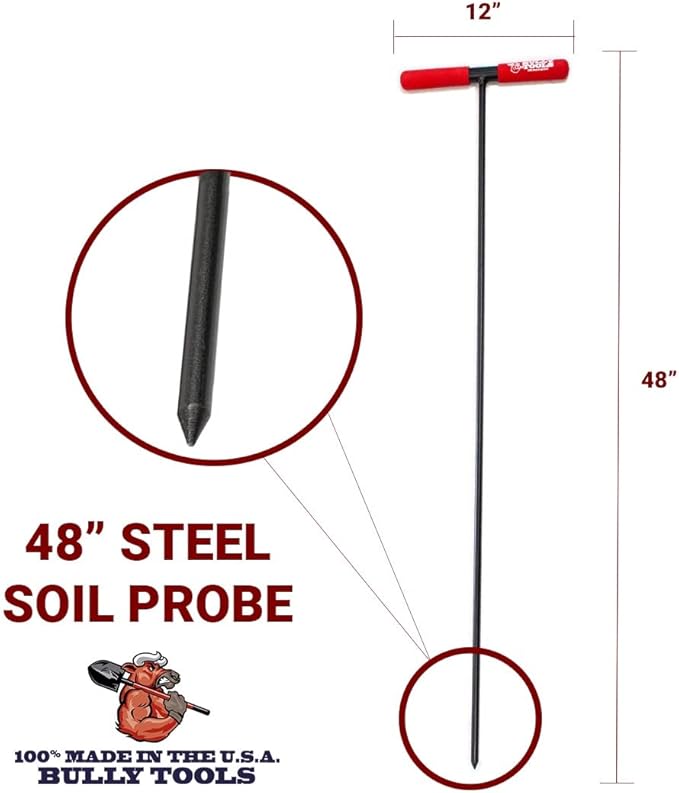 Bully Tools Steel Soil Probe with T-Style Handle | Heavy Duty Ground Probe Rod for Garden Soil Testing | Ideal for Gardening Tools and Greenhouse Accessories, 0.5" Steel Diameter, 100% Made in USA