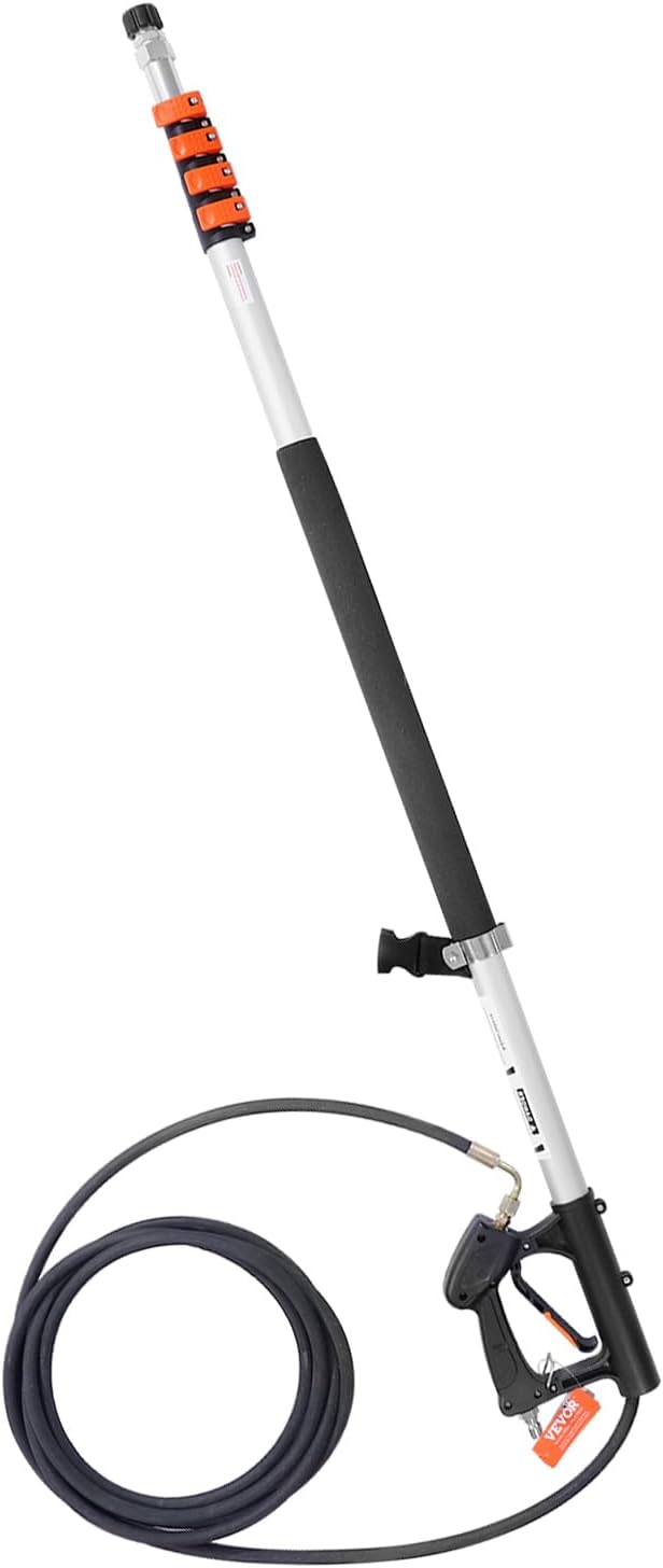 VEVOR Pressure Washer Telescoping Wand, 24 ft, 4000 psi, Telescopic Spray Wand with Power Washer Extension Wands, Gutter Cleaner, Pivoting Coupler, 7 Spray Nozzle Tips and Adjustable Support Harness