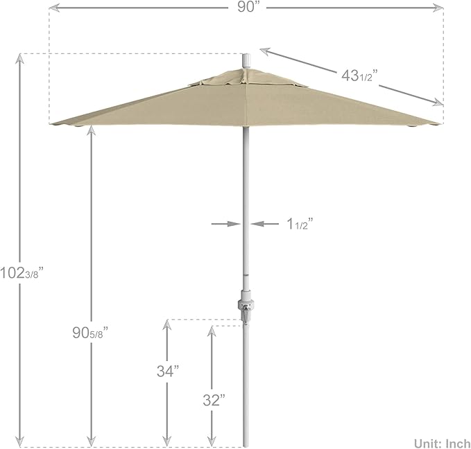 California Umbrella 7.5' Rd. Aluminum Patio Umbrella, Crank Lift, Collar Tilt, White
