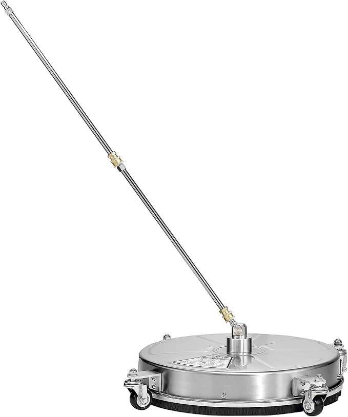 VEVOR 18 Inch Pressure Washer Surface Cleaner, 4000 PSI Stainless Steel Attachment with 4 Wheels, 2 Nozzles, 1/4 Inch Quick Connect and 2 Wands for Concrete, Patio, Deck