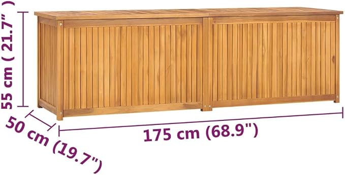 Wooden Deck Box Large Outdoor Storage for Patio Furniture, Garden Tools, Pool Supplies, Outdoor Backyard Patio Storage Deck Box Container, 68.9"x19.7"x21.7" Solid Wood Teak