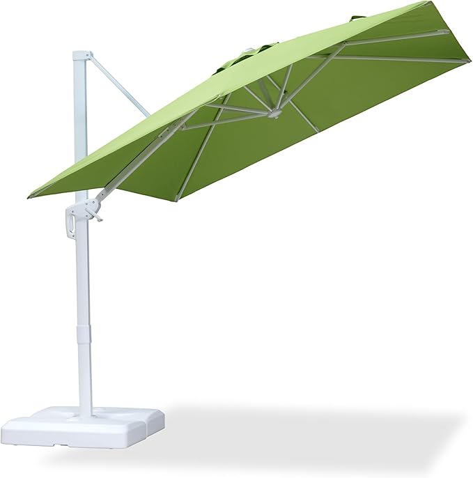 PURPLE LEAF 8 FT Patio Umbrella White Cantilever Umbrella Aluminum Square Outdoor Offset Umbrella Hanging Windproof with 360° Rotation for Garden Deck Pool, Green