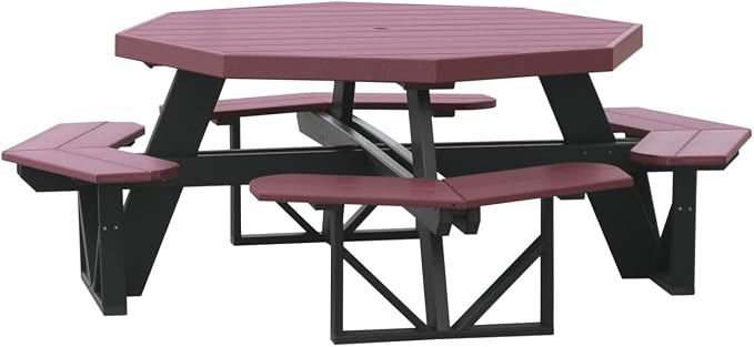 Furniture Barn USA Poly Lumber Octagon Picnic Table, Cherrywood & Black