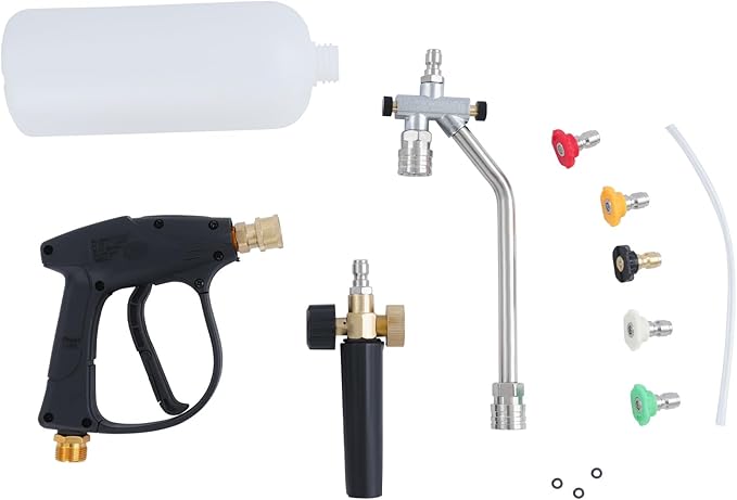 2-In-1pressure Washer Gun, Adjustable Pressure Washer Kit with 5 Replaceable Nozzles for Cars, Motorcycles Max Temperature 60°C/140°F Max Pressure 300 Bar/4350 Psi