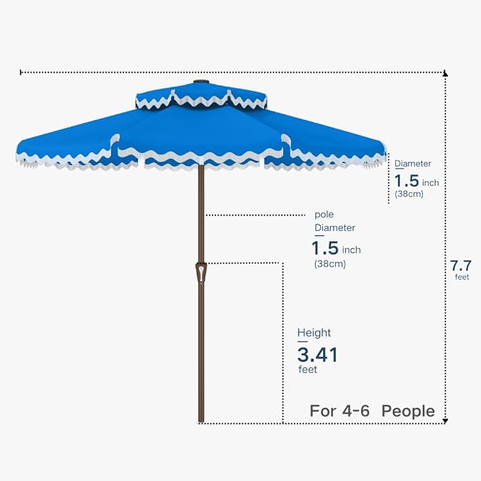 Patiokingdom 9FT Patio Umbrella with Fringe,Tassel Umbrella UPF 50+ & Push-Button Tilt,Rust-Resistant Fiberglass Frame for Pool,Garden,Backyard,Yard (Royal Blue)