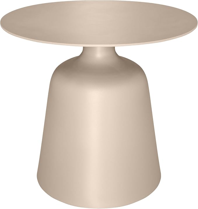 Outdoor Round Side Table, Mid Century Modern Style, Weather Resistant Rust Resistant Aluminum Base, Ideal for Garden, Pool, Patio, Balcony, Living Room, 19.5" x 18.3",Champagne